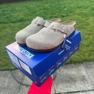 Birkenstock Boston Clog Suede Sandal Taupe
